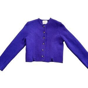 Vtg Tally Ho 100% Wool Cardigan Purple Size 6